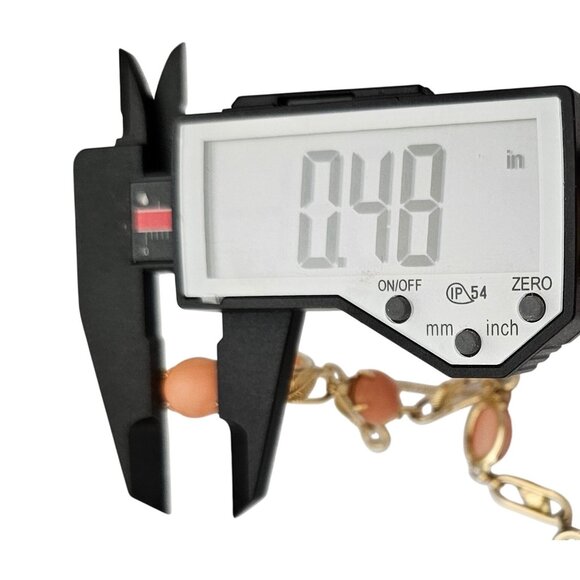 Gold Filled Coral Cabochon Chain Bracelet Leaf Paper Clip Oval Links C675 - Picture 8 of 10